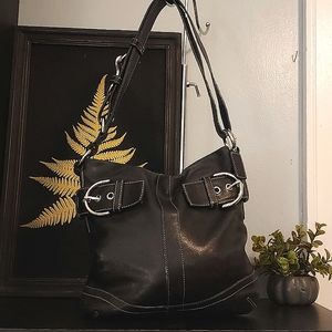 COACH Soho Slim Vintage Buckle Shoudler Bag Black Leather & Silver Hardware